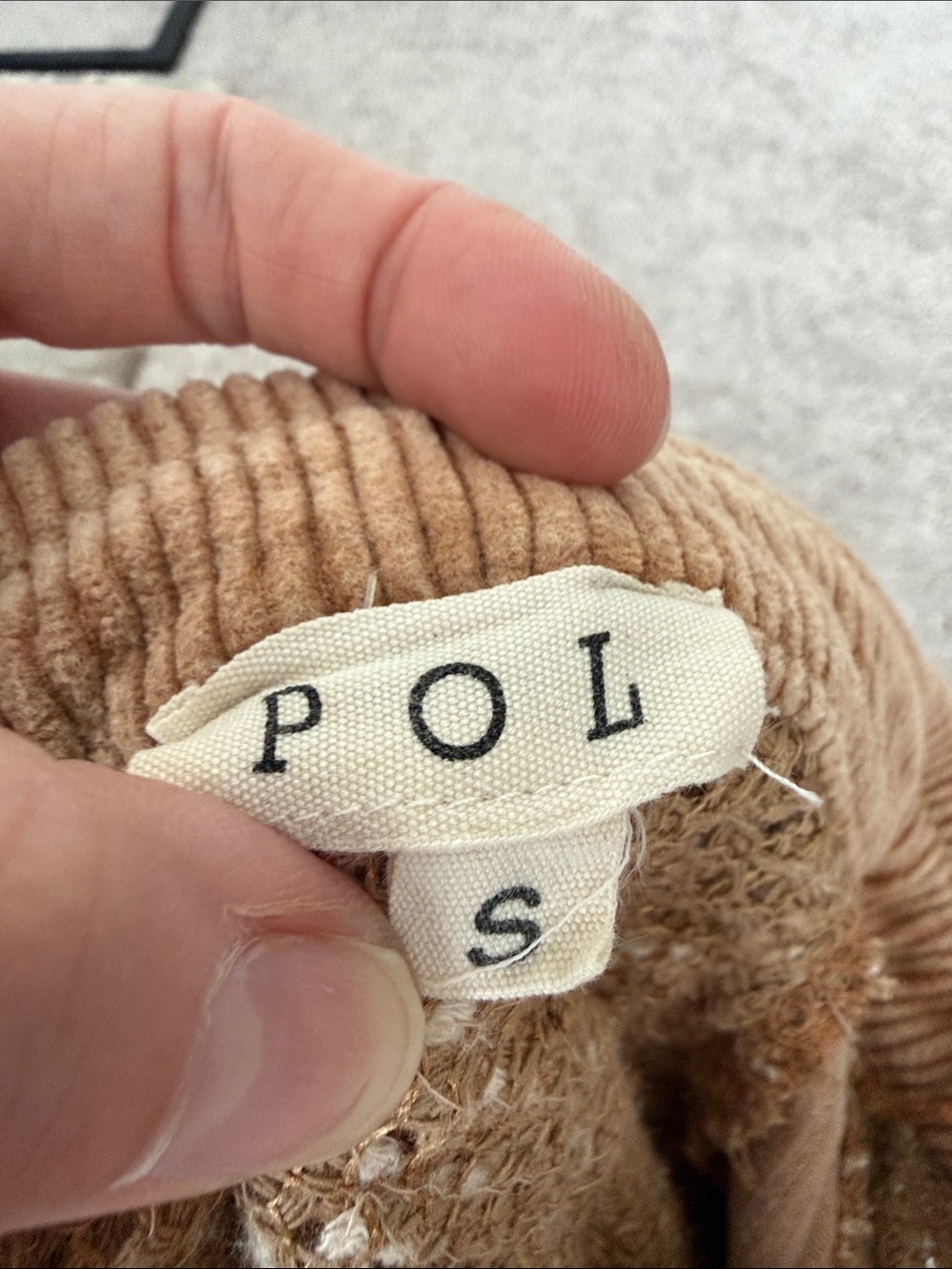 POL Tan Corduroy Button-Down Shirt with Cream Lace Detail - Picture 2 of 16